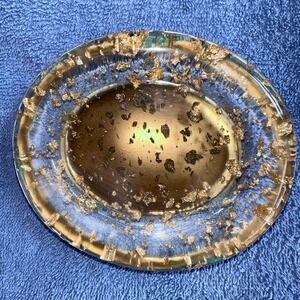 Nicole Miller Gold Flake Large Bathroom Soap Dish Clear Lucite Resin Oval Shape
